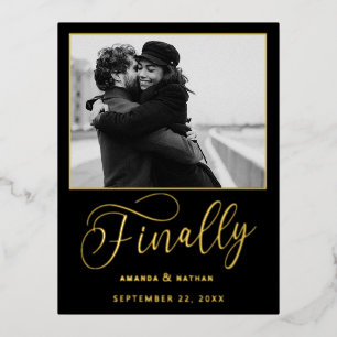 Finally Minimalist Wedding Photo Save the Date Foil Invitation Postcard