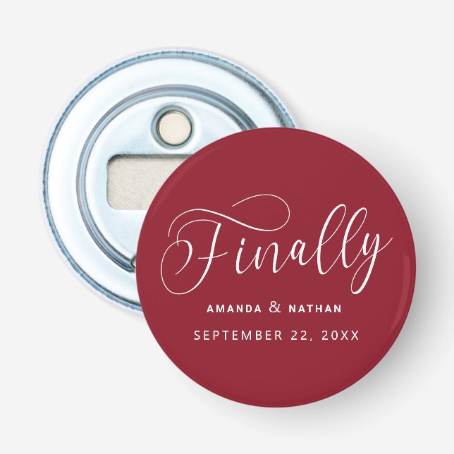 Finally Minimalist Wedding Save the Date Bottle Opener (Front)