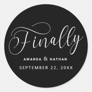 Finally Minimalist Wedding Save the Date Classic Round Sticker