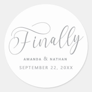 Finally Minimalist Wedding Save the Date Classic Round Sticker