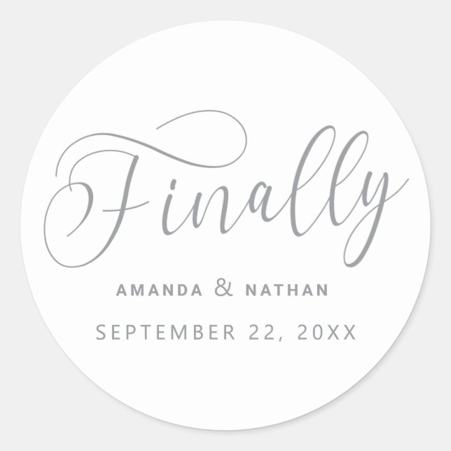 Finally Minimalist Wedding Save the Date Classic Round Sticker (Front)