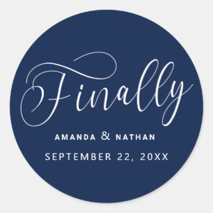 Finally Minimalist Wedding Save the Date Classic Round Sticker