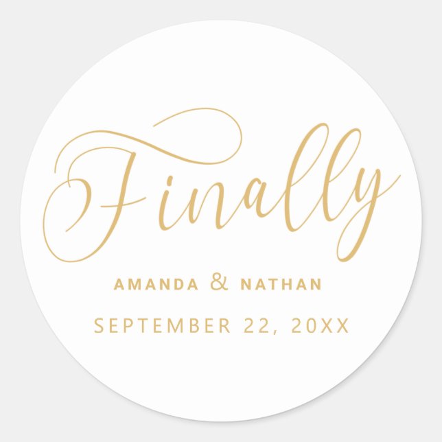 Finally Minimalist Wedding Save the Date Classic Round Sticker (Front)