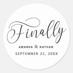 Finally Minimalist Wedding Save the Date Classic Round Sticker