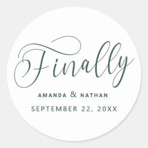 Finally Minimalist Wedding Save the Date Classic Round Sticker