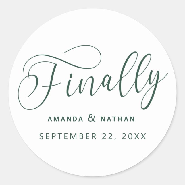 Finally Minimalist Wedding Save the Date Classic Round Sticker (Front)