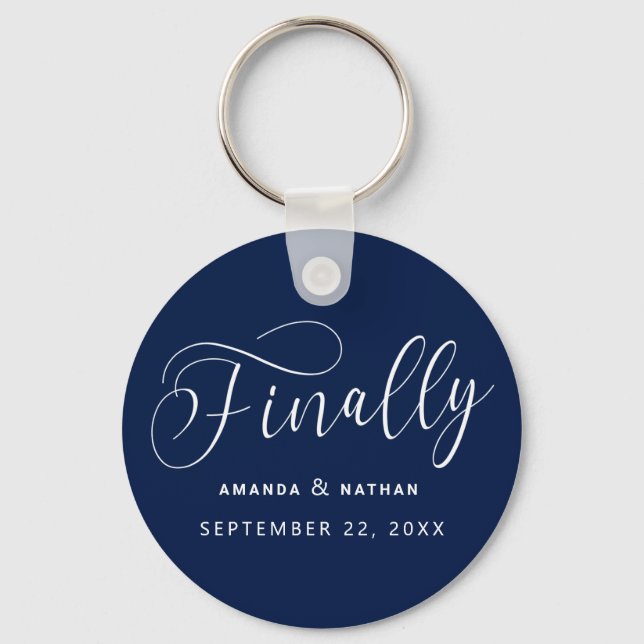 Finally Minimalist Wedding Save the Date Keychain (Front)
