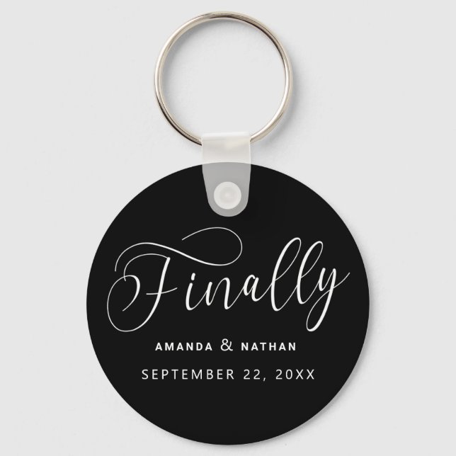 Finally Minimalist Wedding Save the Date Keychain (Front)