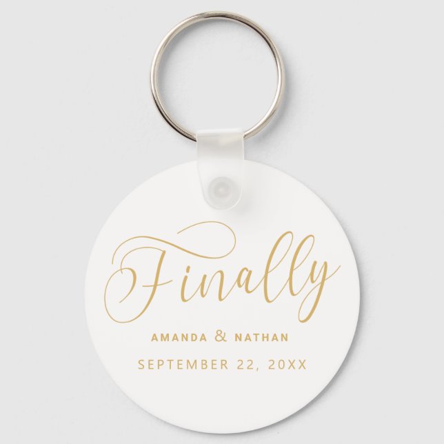 Finally Minimalist Wedding Save the Date Keychain (Front)