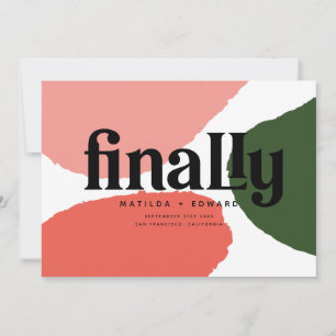 Finally modern abstract graphic red, pink + green announcement