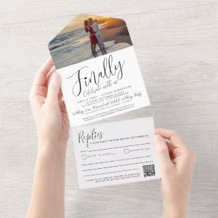 Finally photo mono belated QR code option wedding All In One Invitation