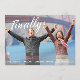 Finally Save the Date Blue Stripe