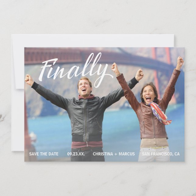 Finally Save the Date Blue Stripe (Front)