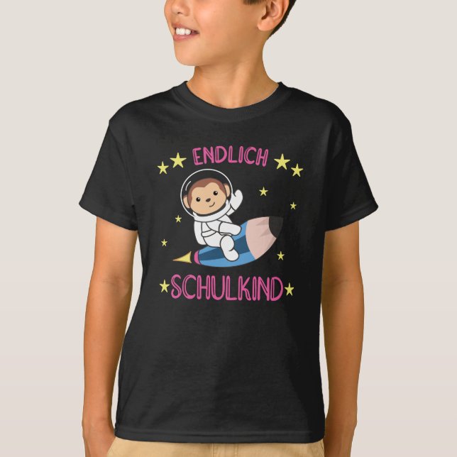 Finally Schoolkind Monkey School Bag Astronaut T-Shirt (Front)