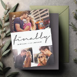 Finally Script Modern 3-Photo Wedding Design Save The Date<br><div class="desc">Celebrate your love story with this modern "Finally" design featuring stylish script and a 3-photo layout. Personalize with your favourite photos, names, and wedding date to create a memorable keepsake for your guests. 'Finally' Stylish Calligraphy Signature Script Modern Minimalist 3 Photo Collage Save The Date Announcement Card. Designed by fat*fa*tin....</div>