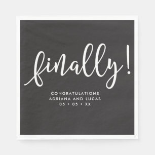 Finally Simple Monochrome Script Engagement Party Napkin