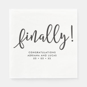 Finally Simple Monochrome Script Engagement Party Napkin