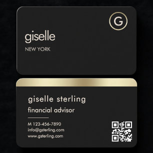 Financial Advisor Black Gold QR Code Business Card