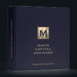 Financial Planner Blue Leather Print Gold Initial Binder<br><div class="desc">Stay organized and showcase your professionalism with this Personalized Financial Planner Binder. Designed with financial planners in mind, this binder features a rich blue leather print background that exudes sophistication. The front showcases a brushed metallic gold monogram initial logo, with your company name elegantly displayed below in golden classic typography....</div>