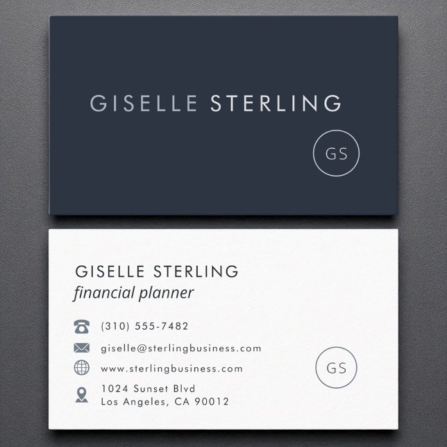 Financial Planner Navy Blue Modern Luxury Business Card (Creator Uploaded)