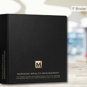 Financial Planner Portfolio: Black Leather & Gold  Binder