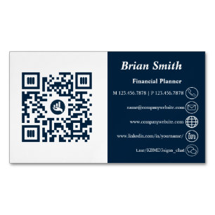 Financial Planner  QR Code Blue Magnetic Business Card