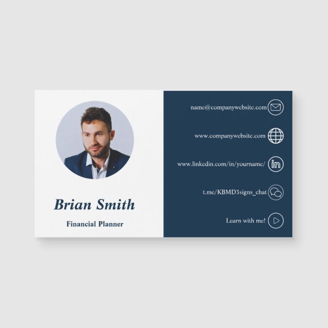 Financial Planner White-Blue Business Card Magnet (Front)