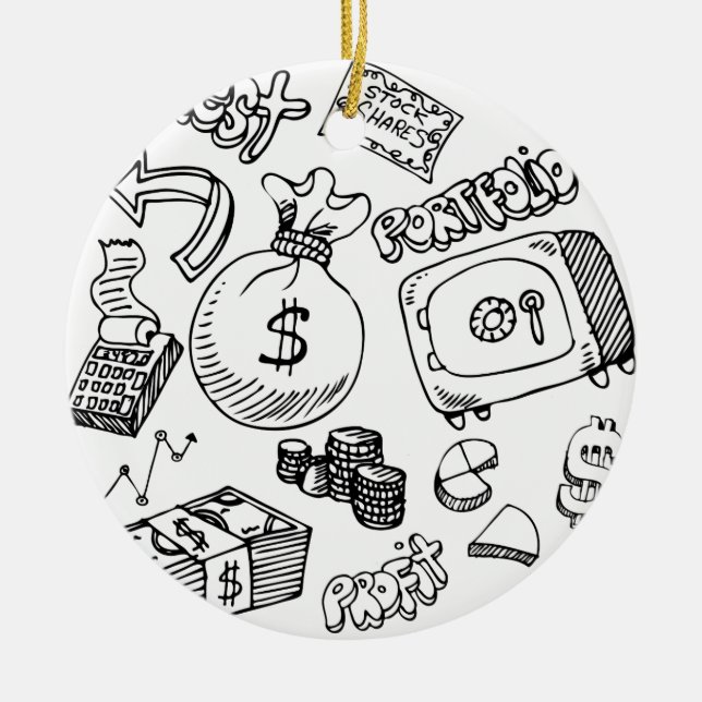 Financial Symbol Doodle Set Ceramic Ornament (Front)