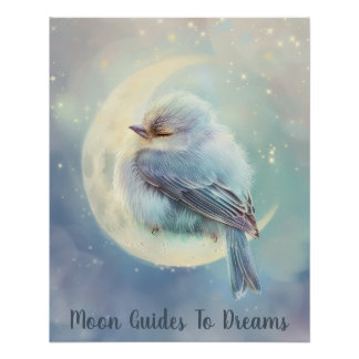Finch bird baby sleeping on Moon Poster