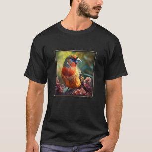 Finch Bird Garden Flowers Painting Pet Mom Dad T-Shirt