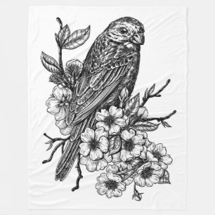 Finch on cherry branch fleece blanket