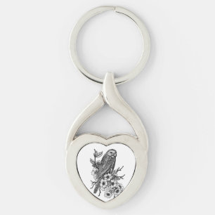 Finch on cherry branch keychain