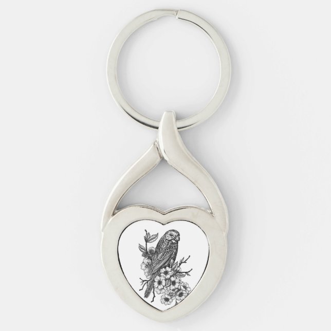 Finch on cherry branch keychain (Front)