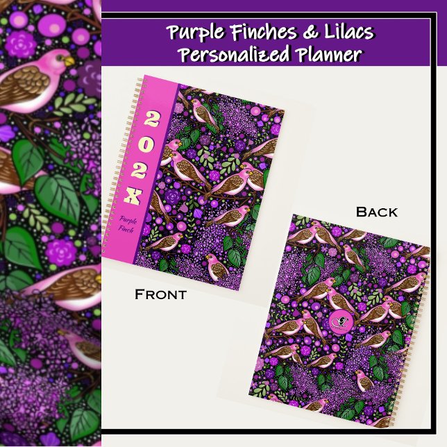 Finches pourpres, Lilacs - NH State Bird and Flowe (Delicate beauty and striking plumage of purple finches nestling on lilac branches among flowers.)