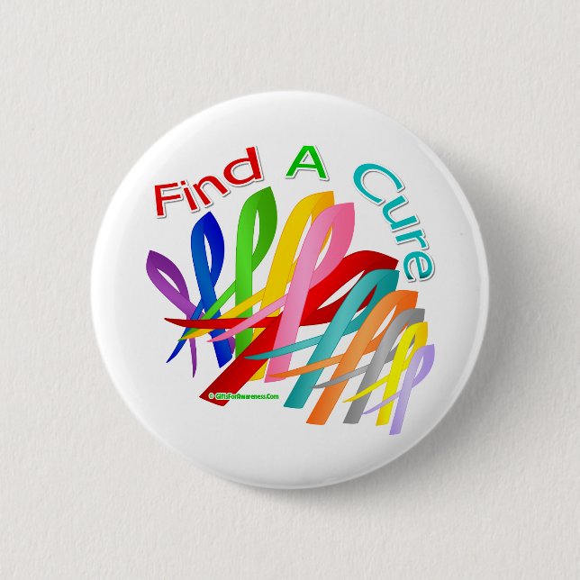 Find A Cure Colourful Cancer Ribbons 2 Inch Round Button (Front)