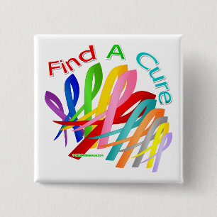 Find A Cure Colourful Cancer Ribbons 2 Inch Square Button
