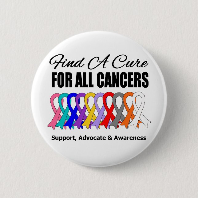 Find a Cure Ribbons For All Cancers 2 Inch Round Button (Front)
