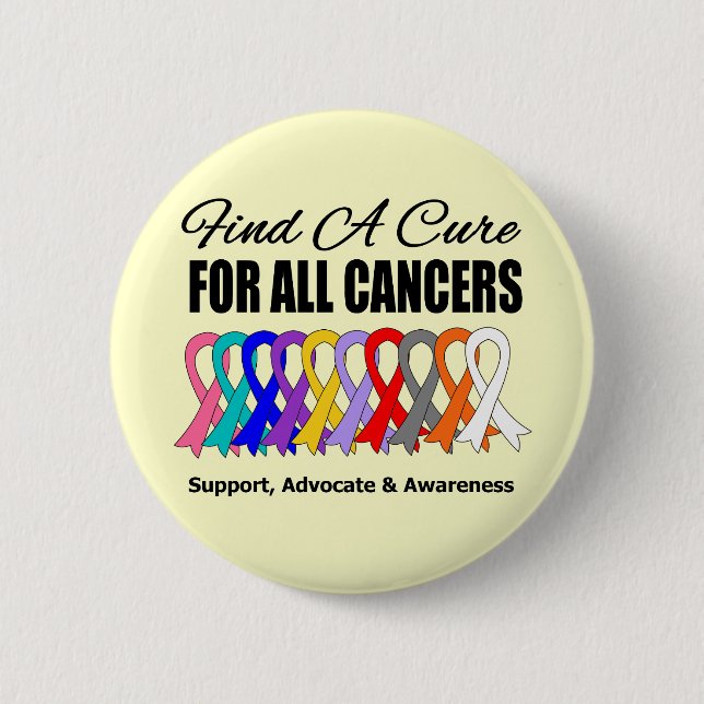 Find a Cure Ribbons For All Cancers 2 Inch Round Button (Front)