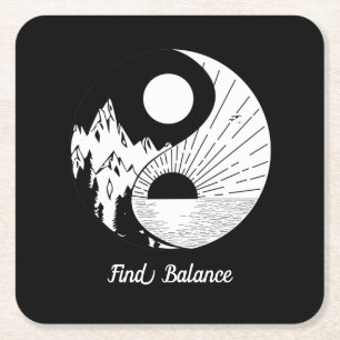 Find Balance Zen Yin Yang Black White Square Paper Coaster