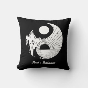 Find Balance Zen Yin Yang Black White Throw Pillow
