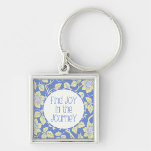 Find JOY in the JOurneY typography blue yellow Keychain