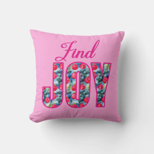 Find JOY Word Art in Fuchsia Pink and Teal Green Throw Pillow