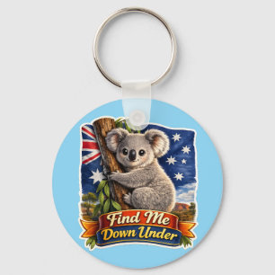 Find Me Down Under – Cute Koala Hugging Tree Keychain