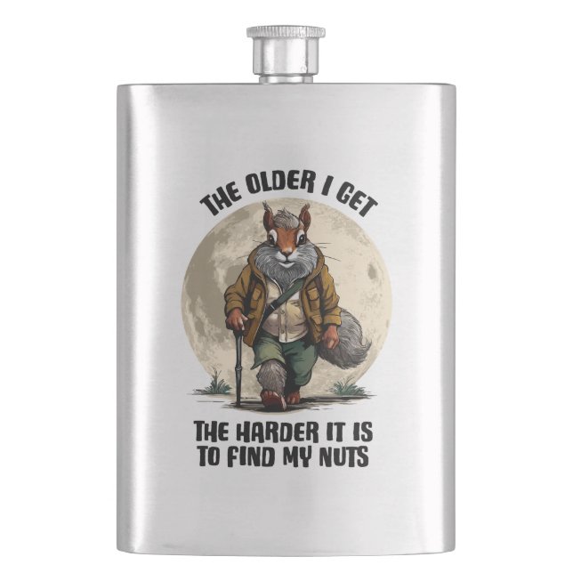 Find My Nuts - funny squirrel Hip Flask (Front)