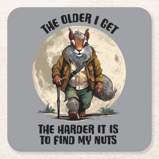 Find My Nuts - funny squirrel Square Paper Coaster (Front)