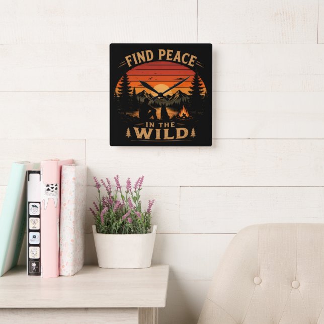 Find Peace in the Wild Square Wall Clock (Reading Room)