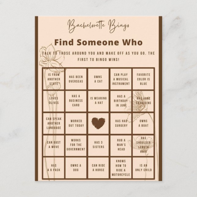 Find Someone Who Bachelorette Party Game Enclosure Card (Front)