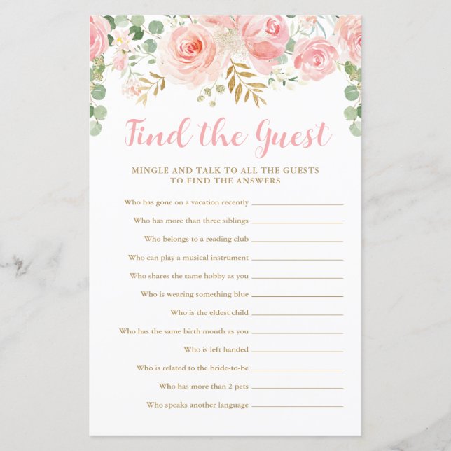 Find the Guest Baby Shower Game Card (Front)