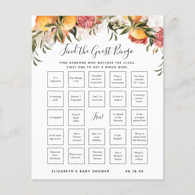 Find The Guest Bingo | Baby Shower Game (Front)