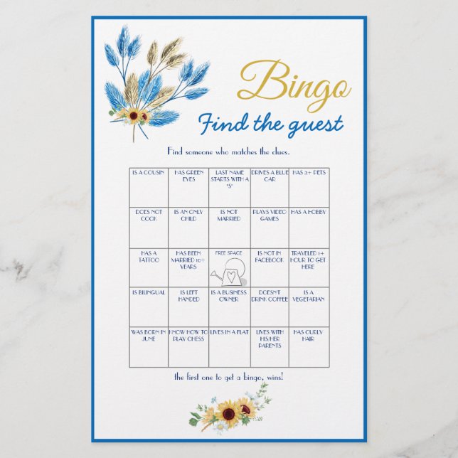 Find the Guest Bingo Bridal Shower Game Card Flyer (Front)